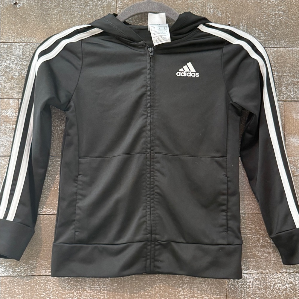 Adidas Boys Black Regular Fit Jacket w/ hood.